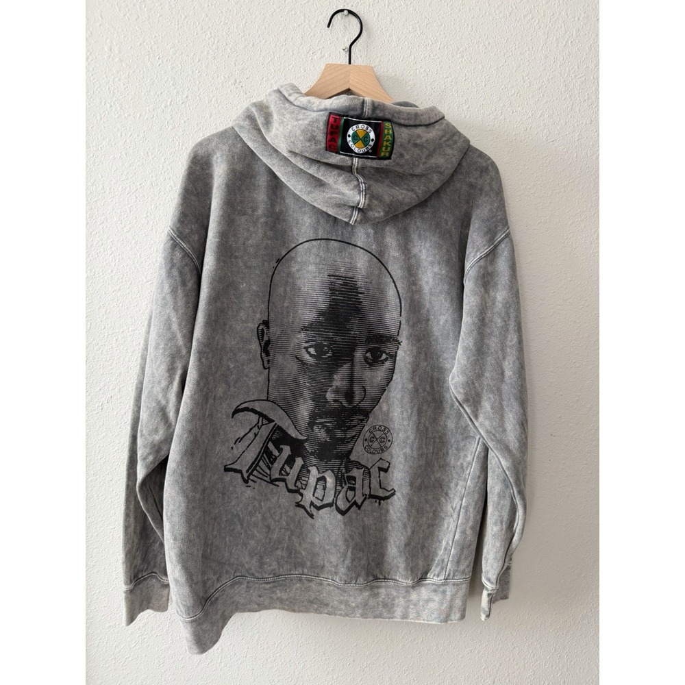 Cross Colours Tupac Shakur Acid Wash Gray Hoodie Streetwear Sz M